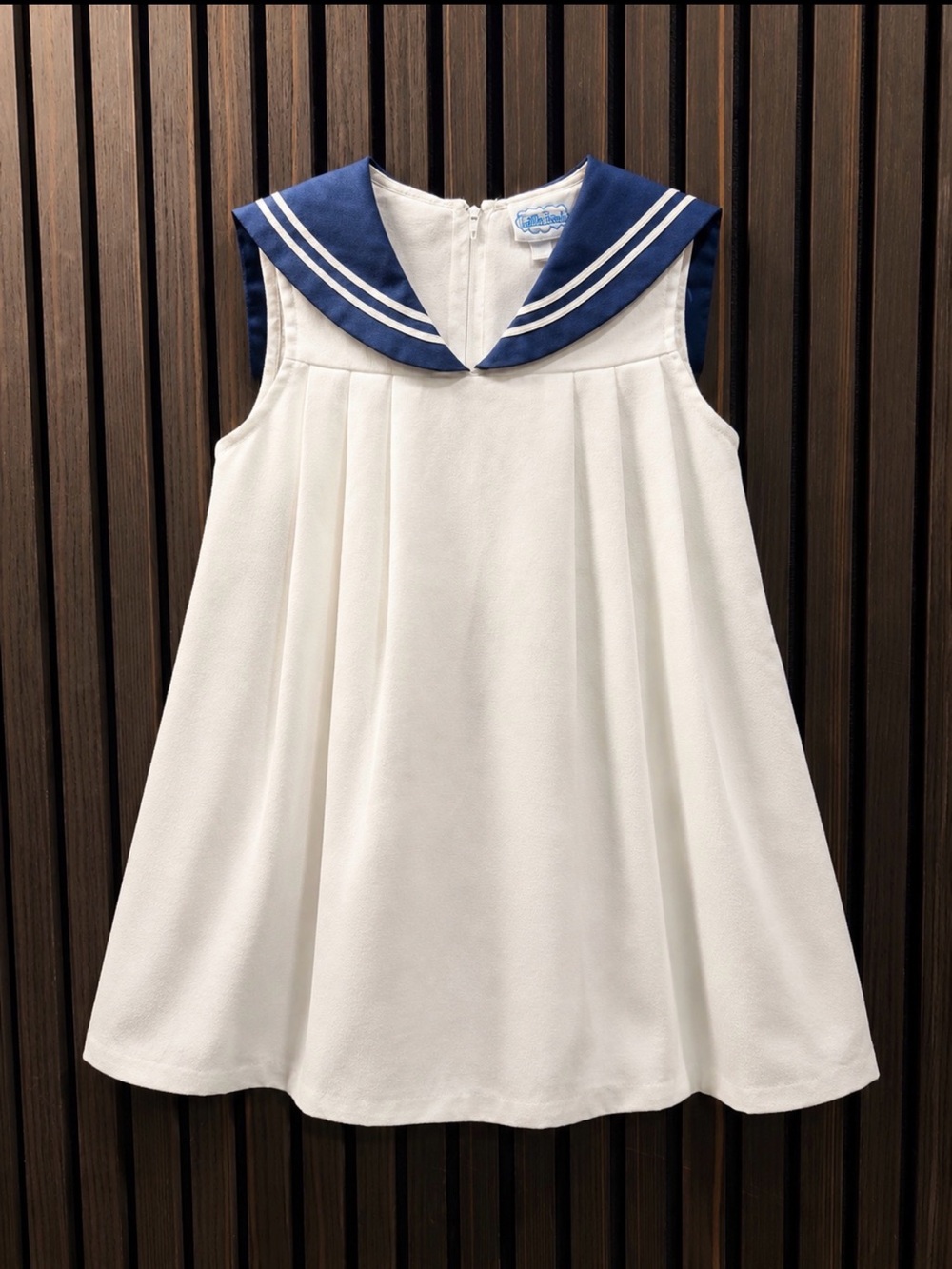 Vintage White Sleeveless Sailor Dress with Navy Collar